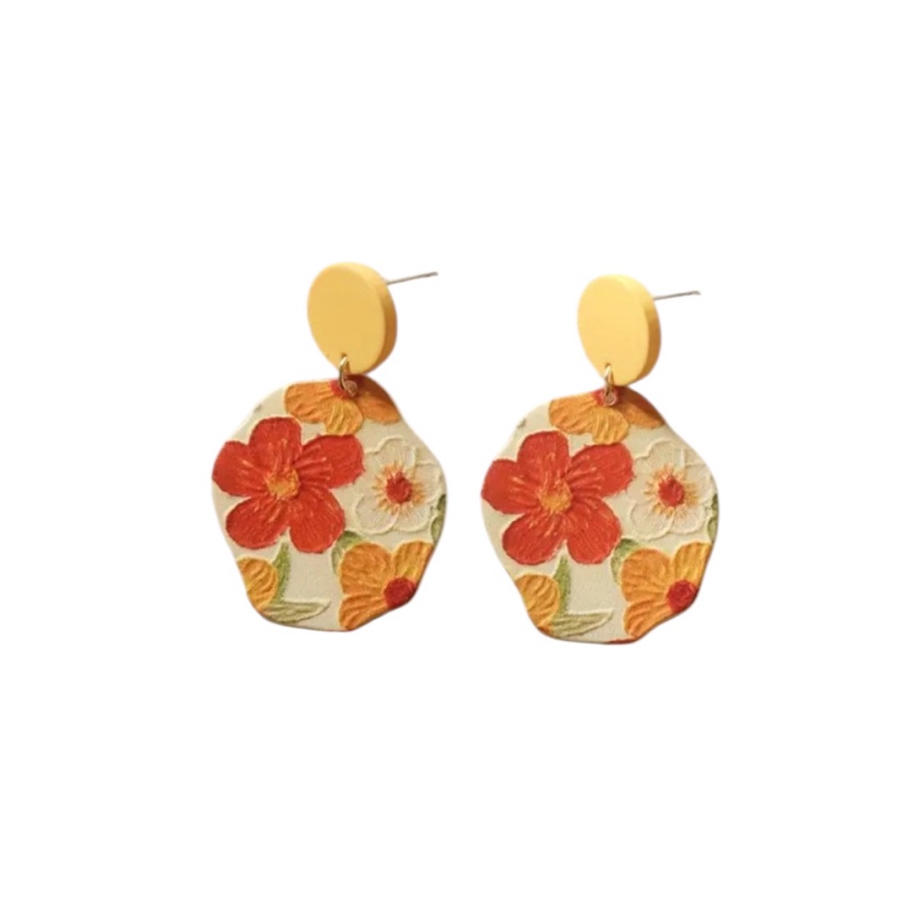 Red Acrylic Floral Drop Earrings